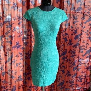 Patterned teal cap sleeve dress